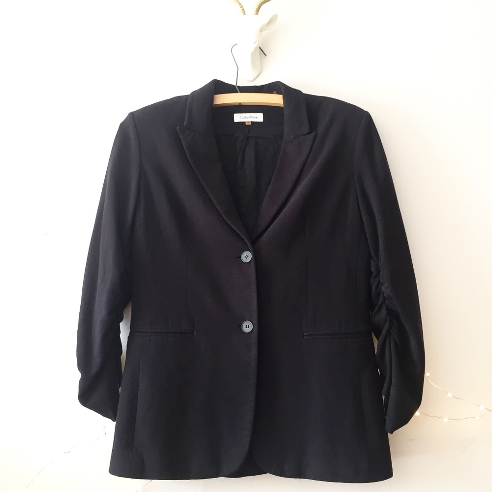 Calvin Klein Ruched Sleeve Black Blazer